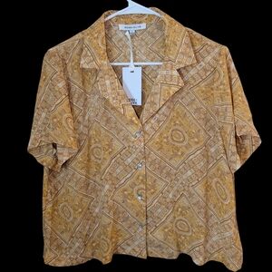 NWT--Ladies Rose & Olive Patterned Blouse, Size Large